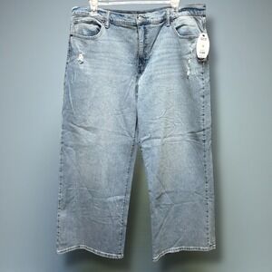 Scoop Womens Low Slung‎ Wide Leg Distressed Jeans Light Wash Size 18 NEW